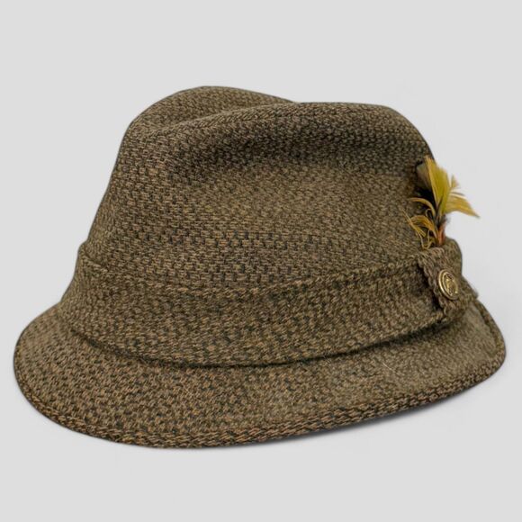 Vintage Wormser 100% Wool Fedora Hat Olive Green Belted Retro Cap Sz 7 1/8 - Picture 1 of 9